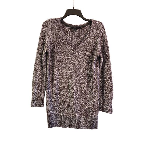 White House Black Market silver and black sequin sparkle tunic v Neck sweater - Picture 1 of 7